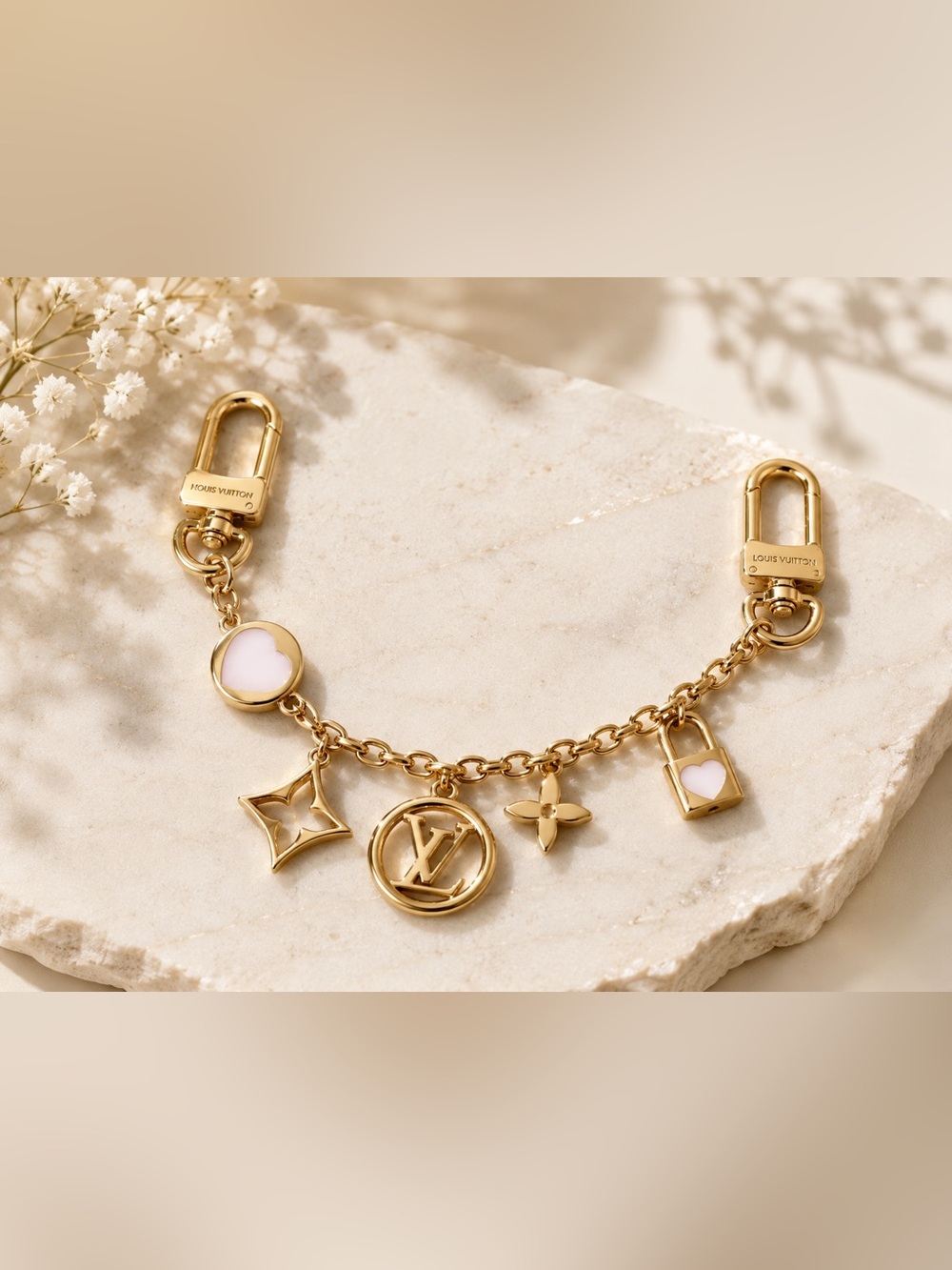 Inspired Gold and Pink Bag Charm